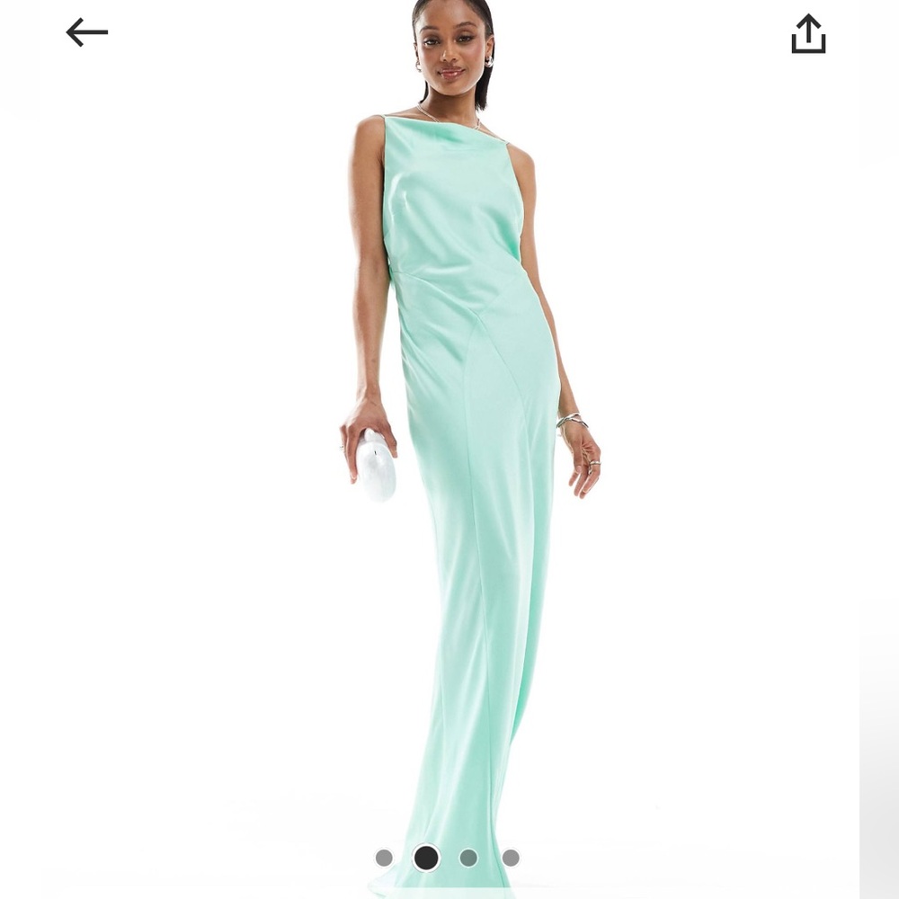 Satin Square Neck Dress w/ Cowl Back detail Maxi Length in Mint Green